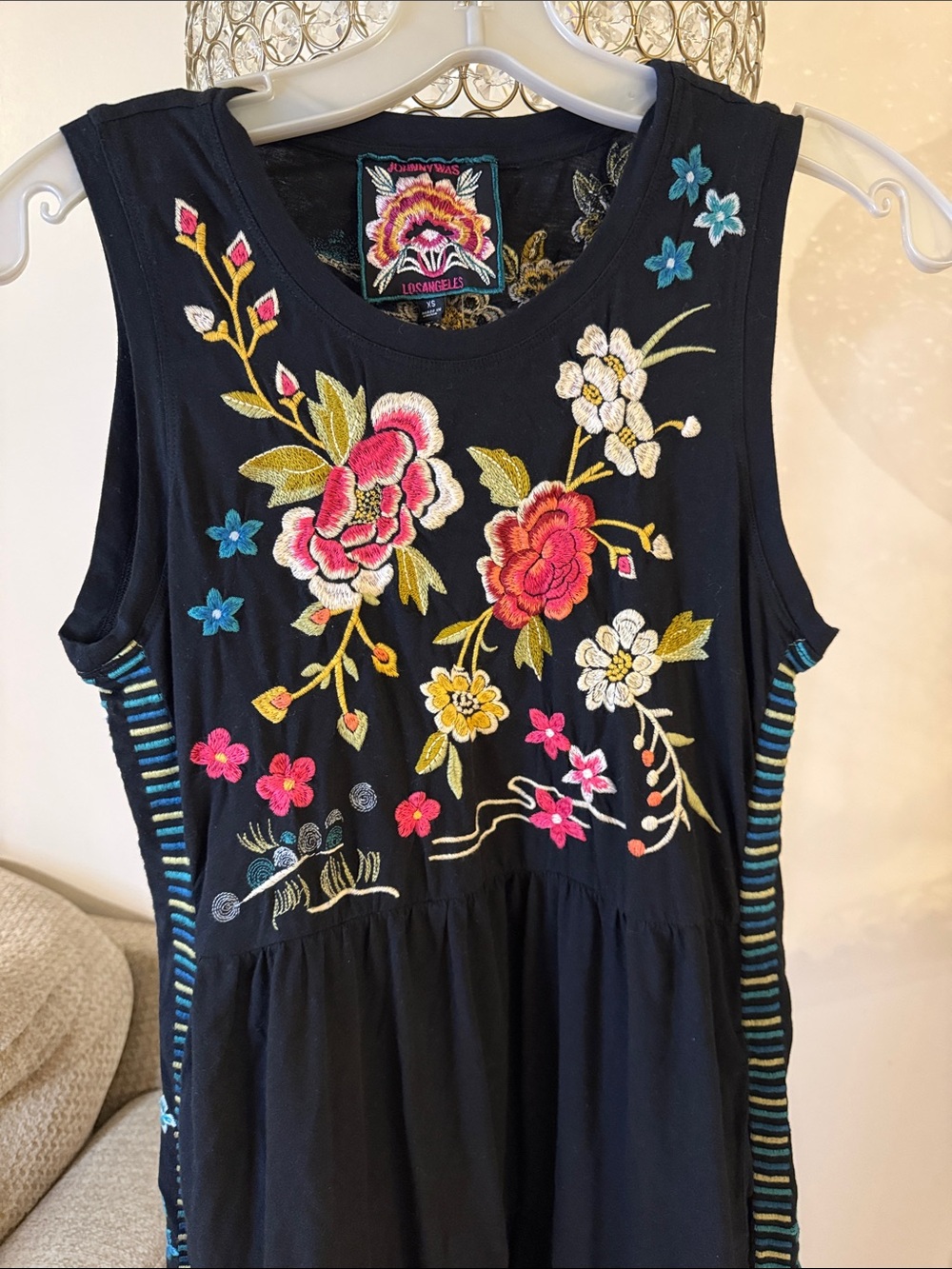 Johnny Was Black Embroidered Floral Maxi Dress XS - Picture 7 of 8
